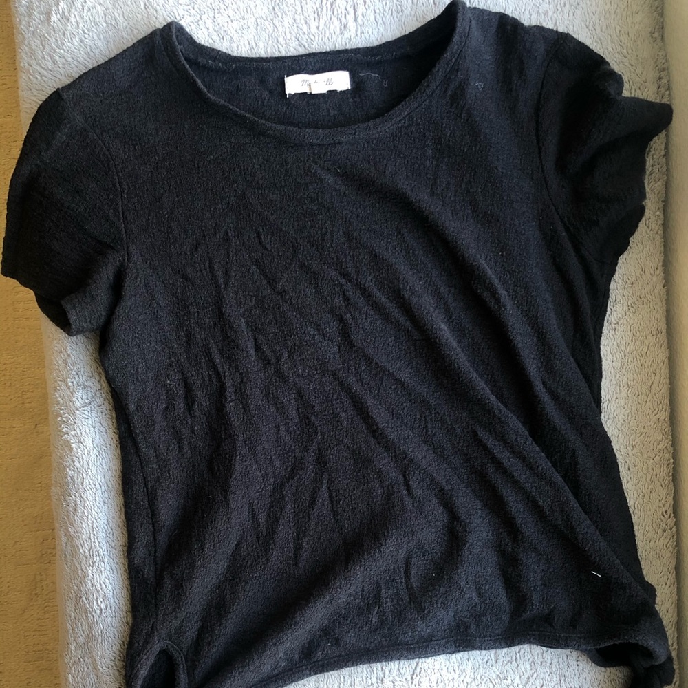 Madewell Side Tie Short Sleeve Navy Top